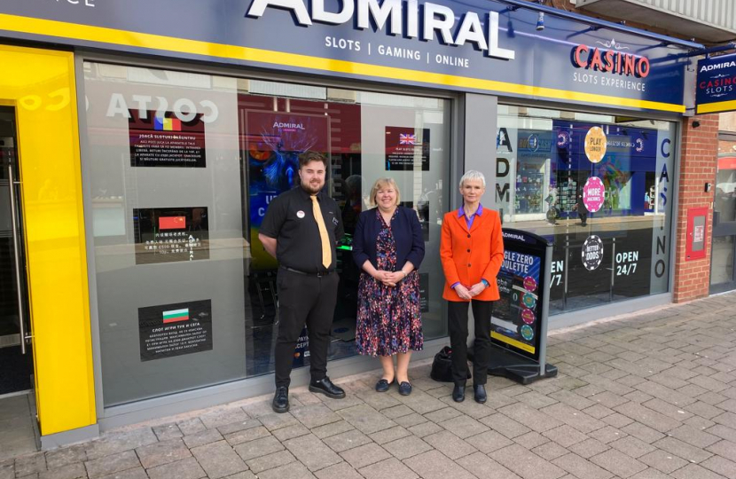 Jane Hunt MP outside Admiral Casino in Loughborough