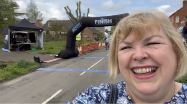 Jane at the finish line of the Wymeswold waddle