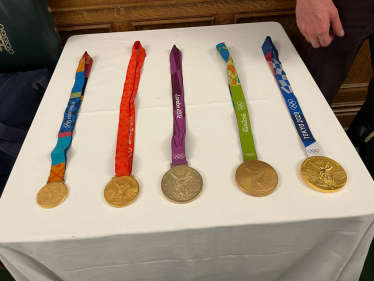 Medals on a table at the reception